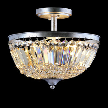 Caleb 14.2" Crystal / Metal LED Semi Flush Mount - JONATHAN Y